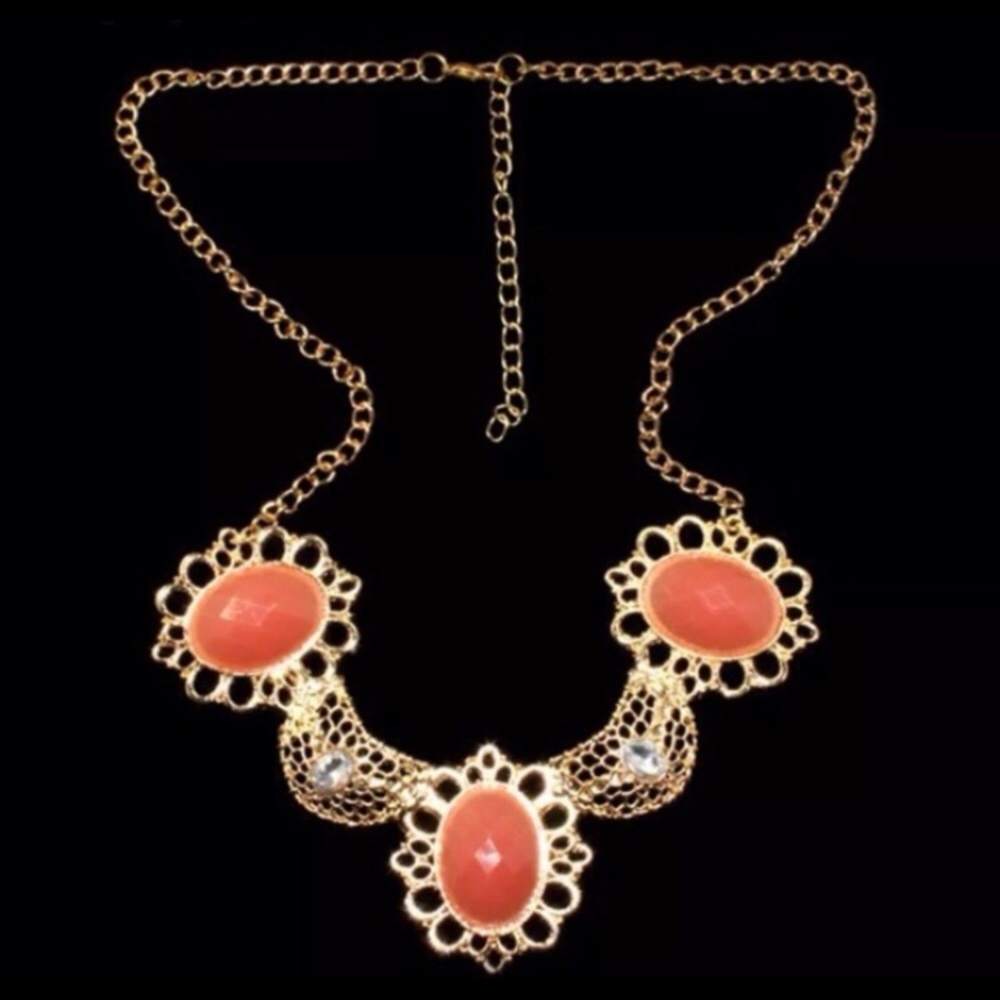 Coral and gold statement necklace